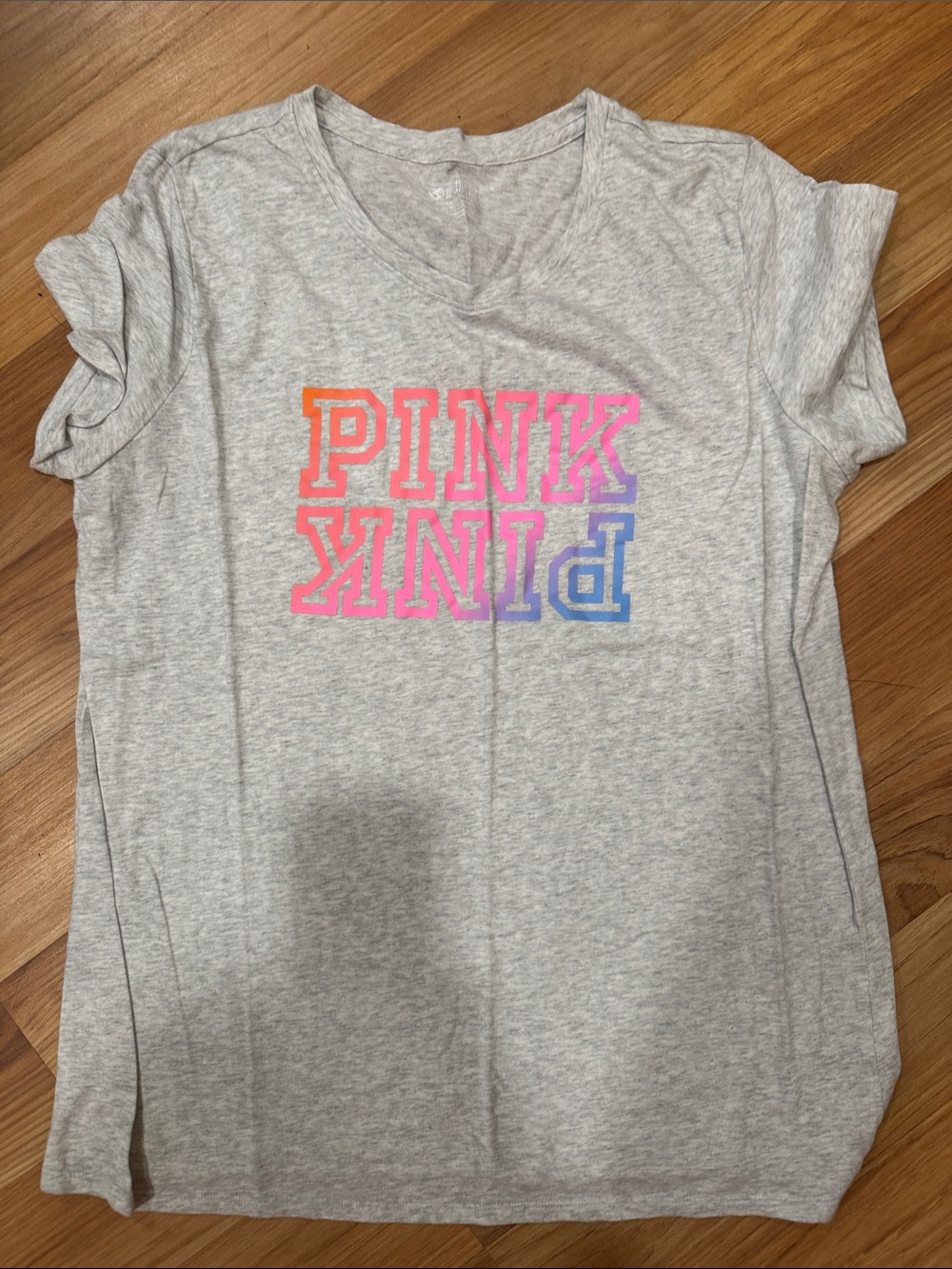 PINK Victoria's Secret Gray Tee with Neon Ombre Logo